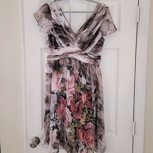 Adrianna Papell Floral Black and Pink Dress